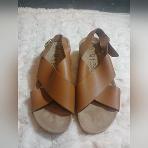 Papillio Birkenstock Samira Wedge Sandals Size 41 Leather Ginger Brown